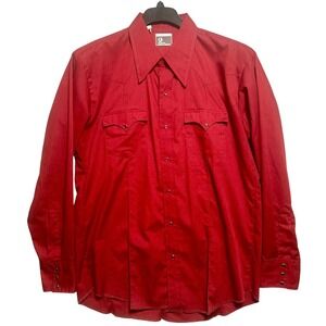 Vintage JCPenney Western Apparel Red Pearl Snap Shirt Mens 18 36 Tall USA